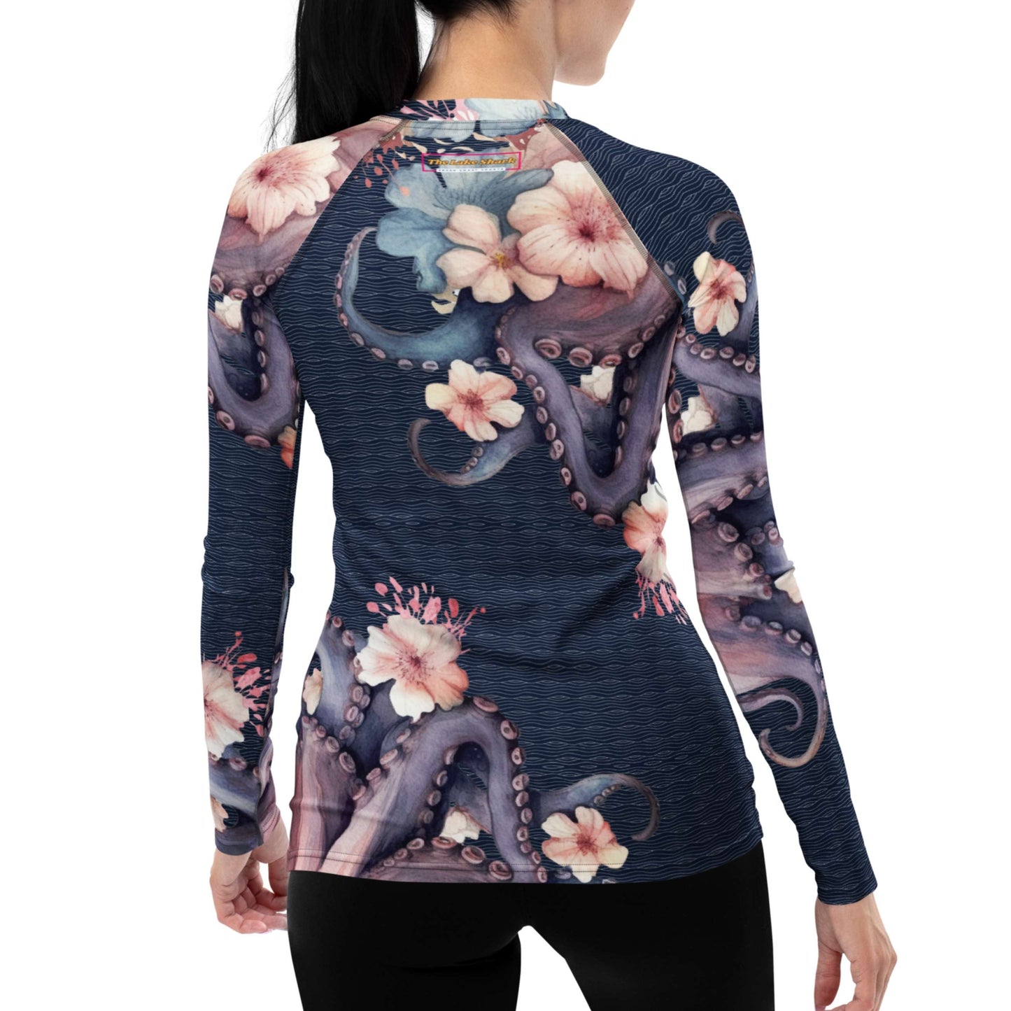 Aloha Octopus: Women's Rash Guard in Night Dive Navy