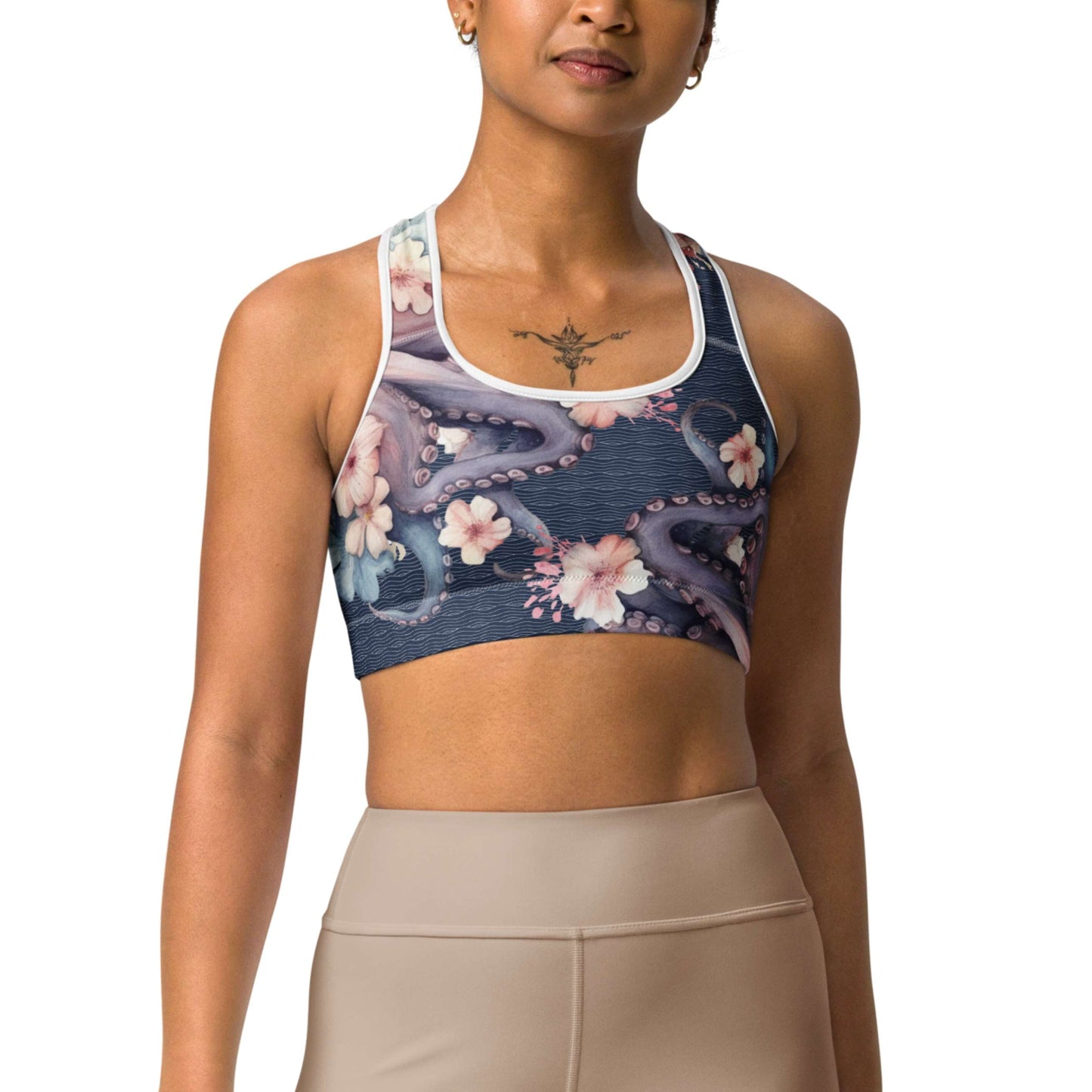 Aloha Octopus: Racerback Swim Bra in Night Dive Navy