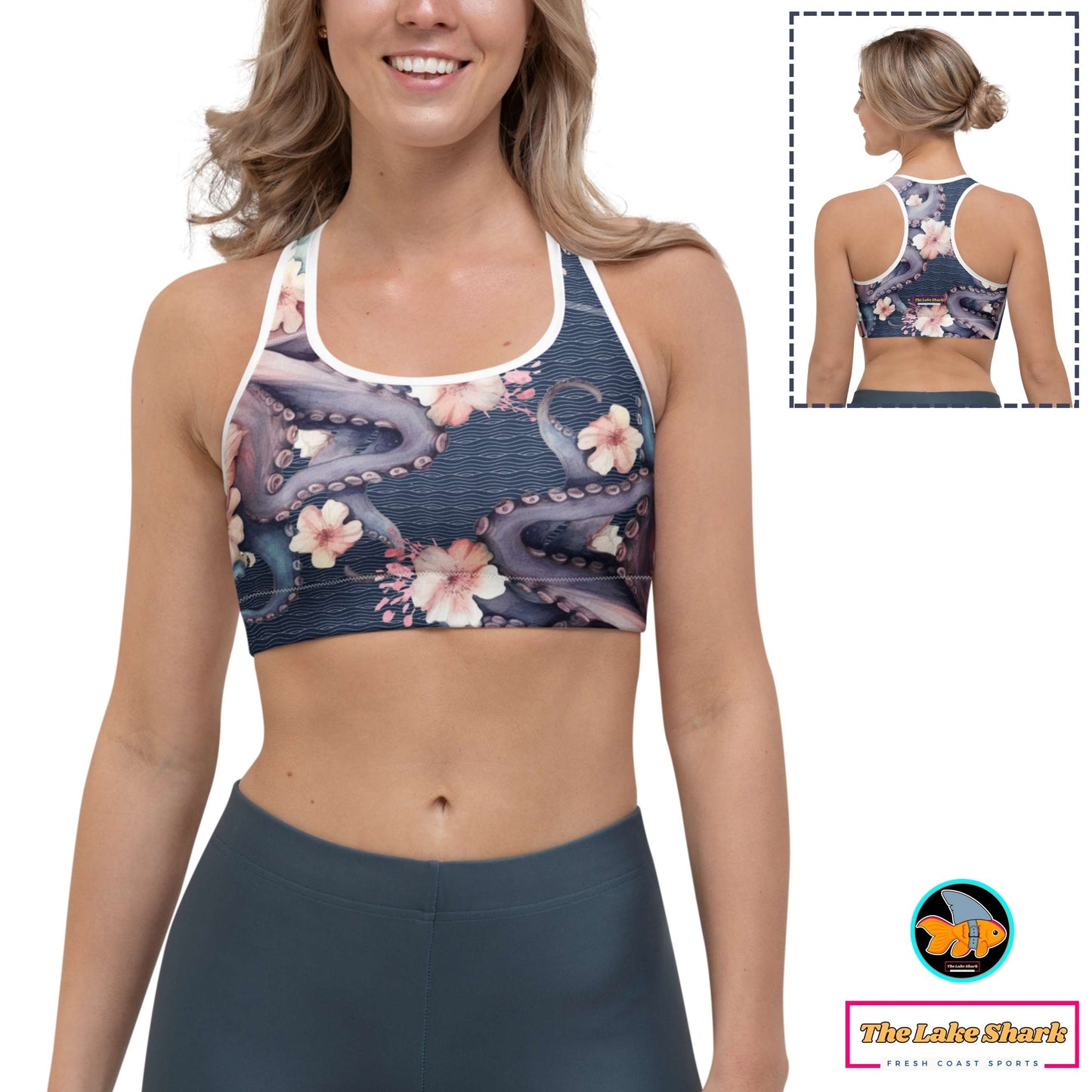 Aloha Octopus: Racerback Swim Bra in Night Dive Navy