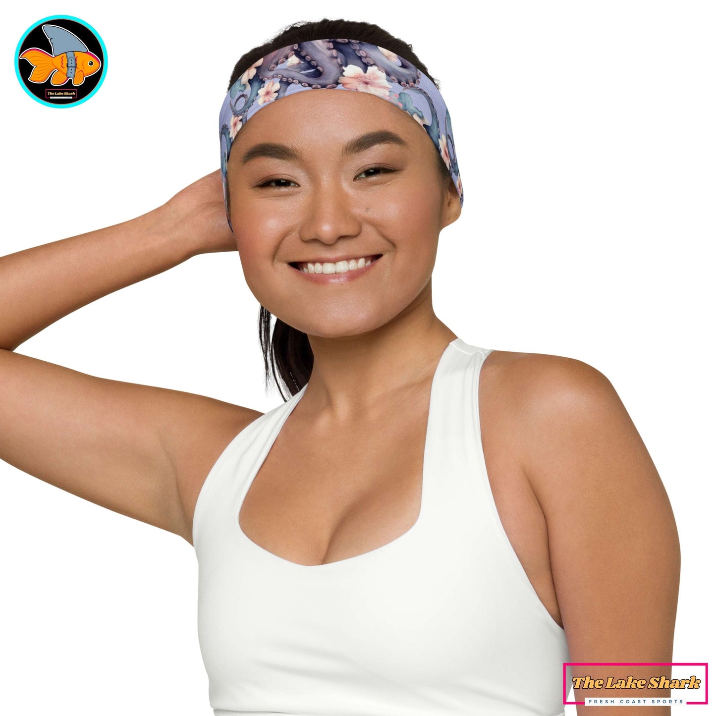 Aloha Octopus Tentacles with Hawaiian Flowers Graphic Design Headband for Scuba Diving Hair Sun Protection SUP by The Lake Shark