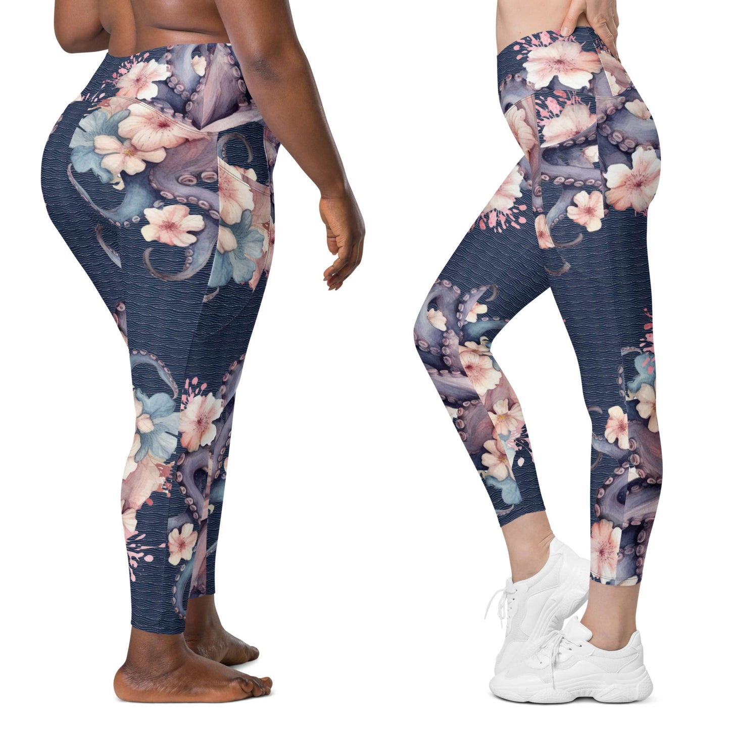 Aloha Octopus: Women's Leggings in Night Dive Navy