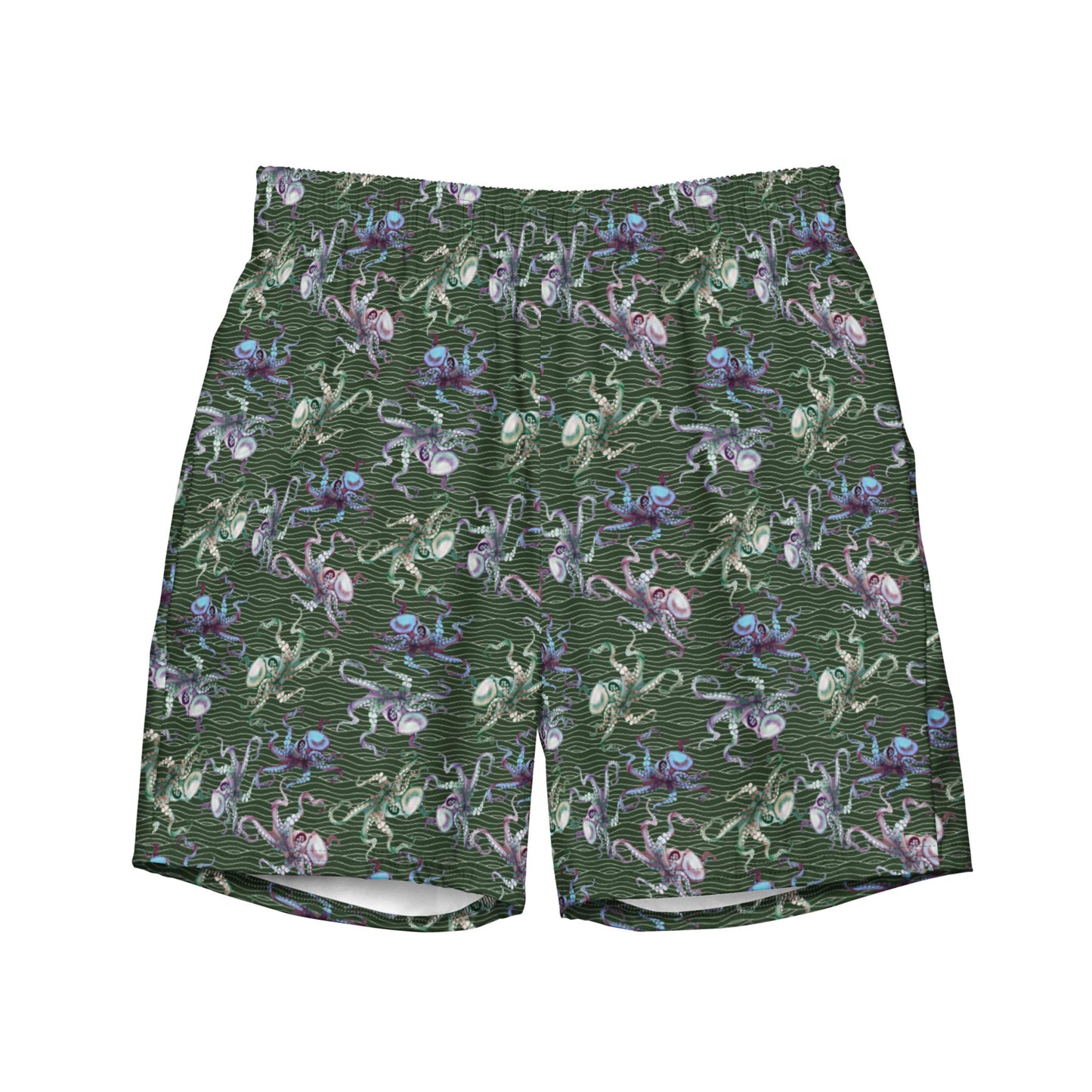 Octopus Splats: Men's Swim Trunks in Muck Monster Green