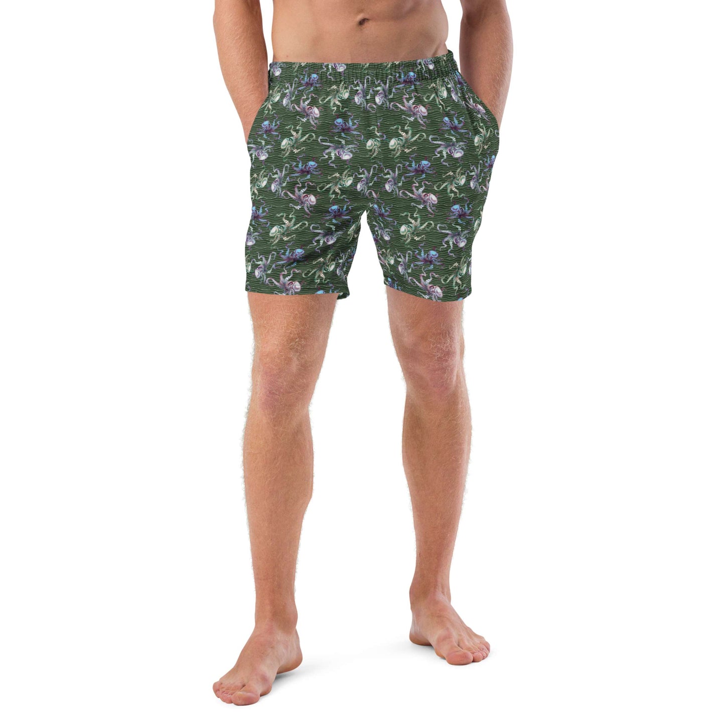 Octopus Splats: Men's Swim Trunks in Muck Monster Green