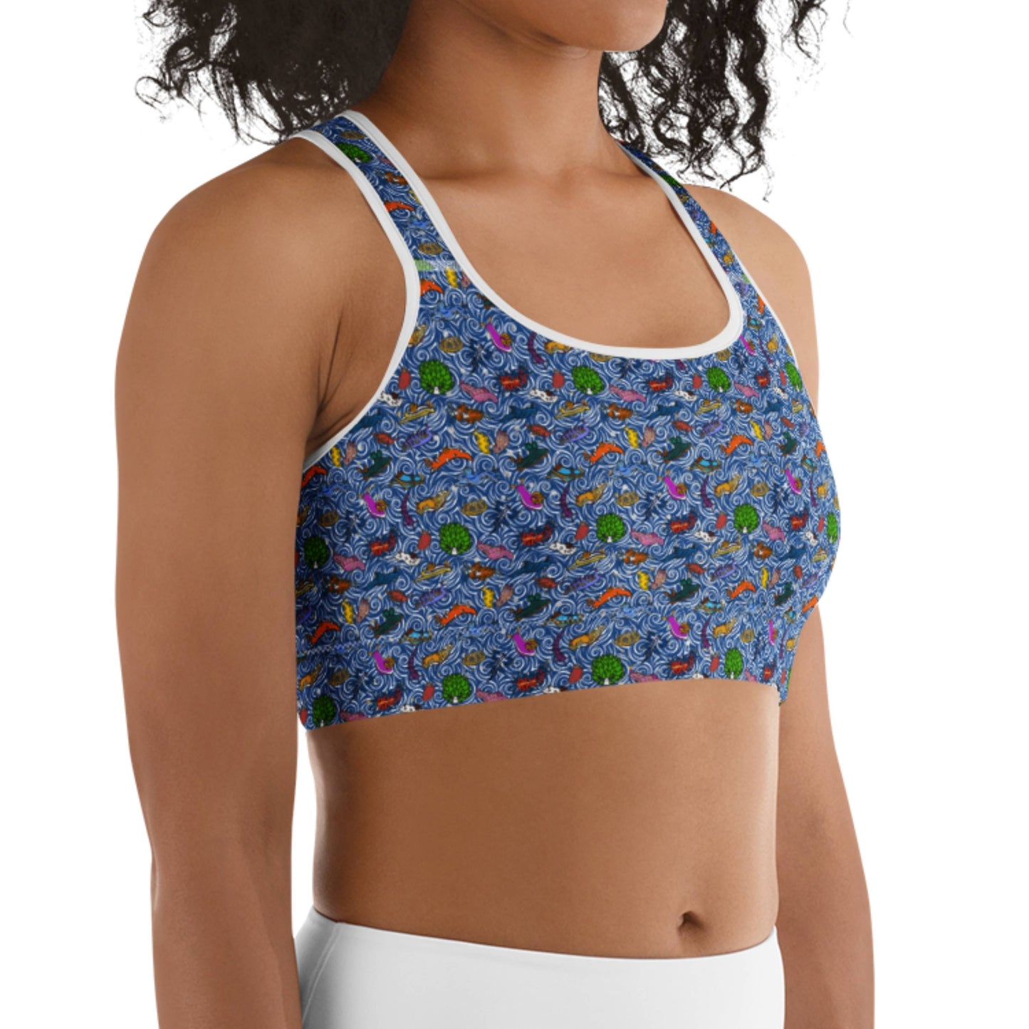 Nudibranch Sea Slugs: Racerback Swim Bra in Dark Blue