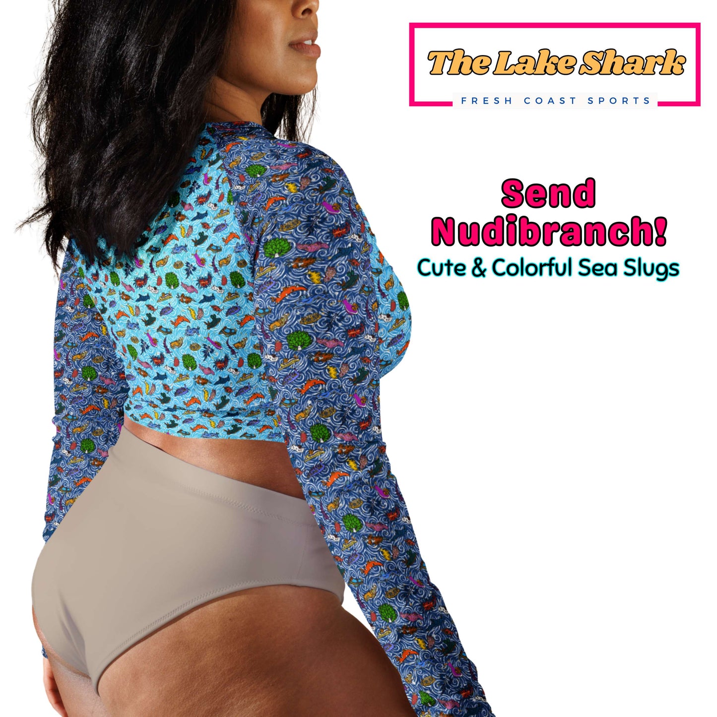 Nudibranch Sea Slugs: Crop-Top Rashguard in Blue Seas