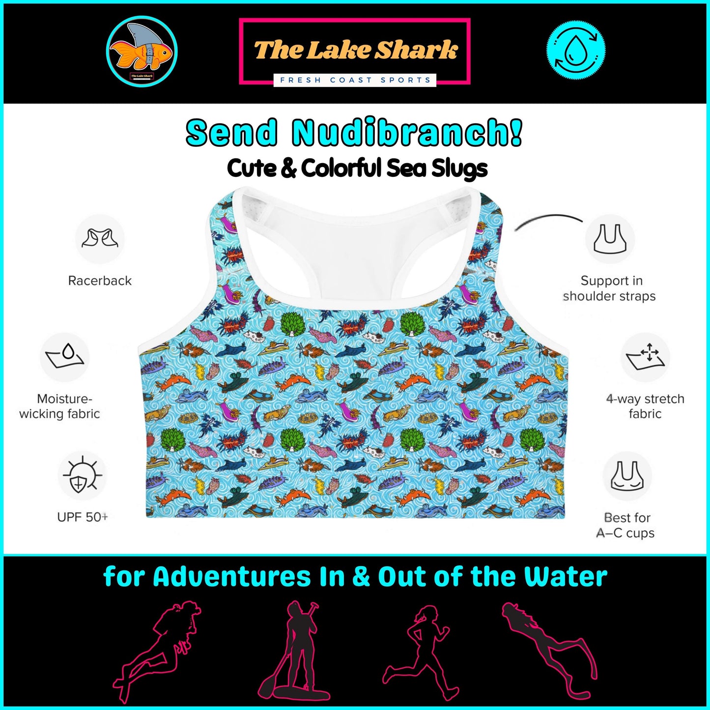 Nudibranch Sea Slugs: Racerback Swim Bra in Tropical Blue