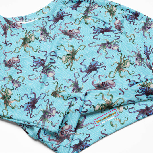 Octopus Splats: Crop-Top Rashguard in Blue Chill