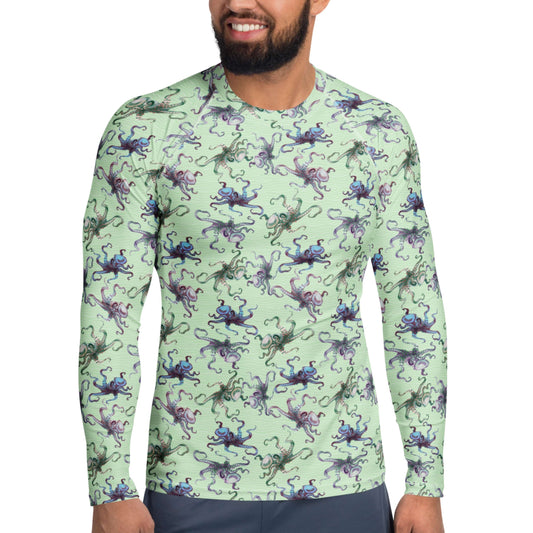 Octopus Splats: Men's Rash Guard Top in light green