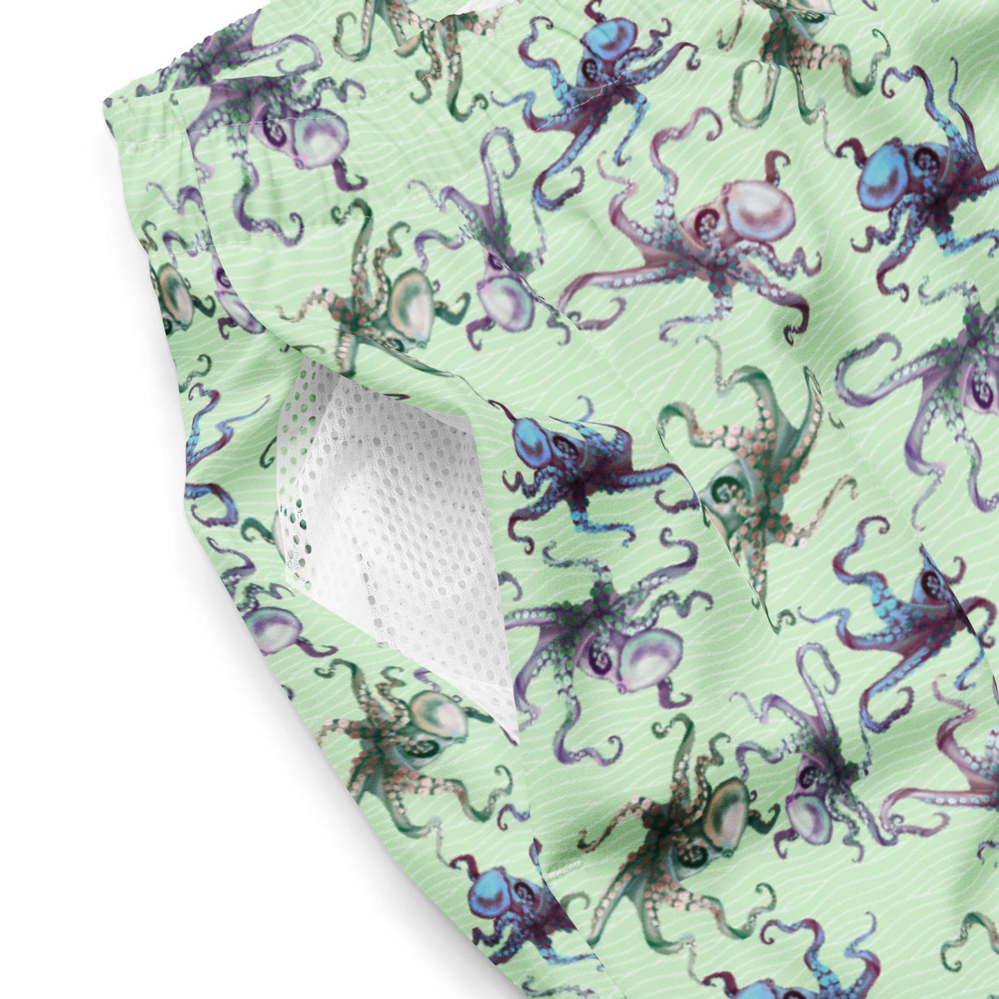 Octopus Splats: Men's Swim Trunks in Light Green