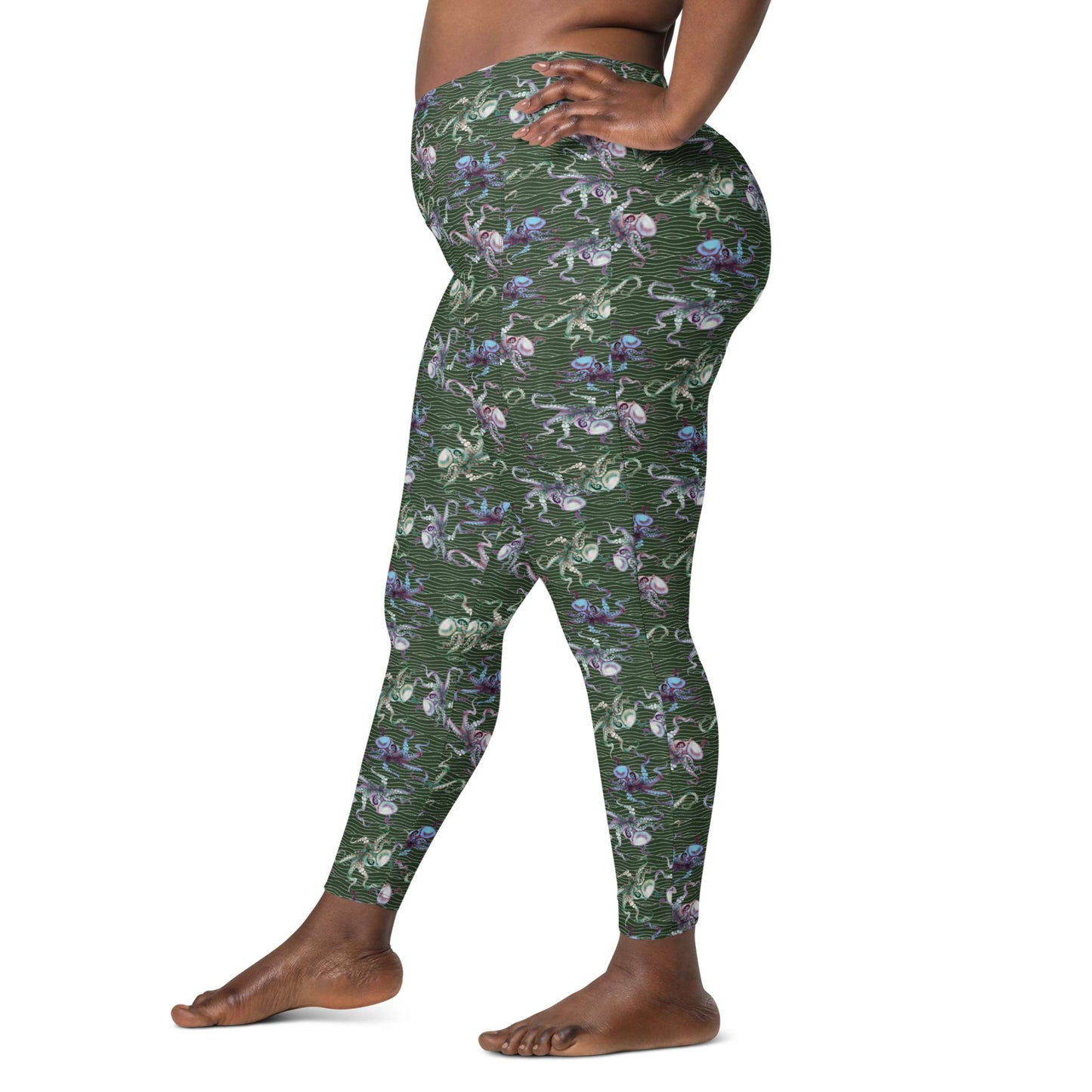 Octopus Splats: Women's Swim & Sports Leggings in Muck Monster Green