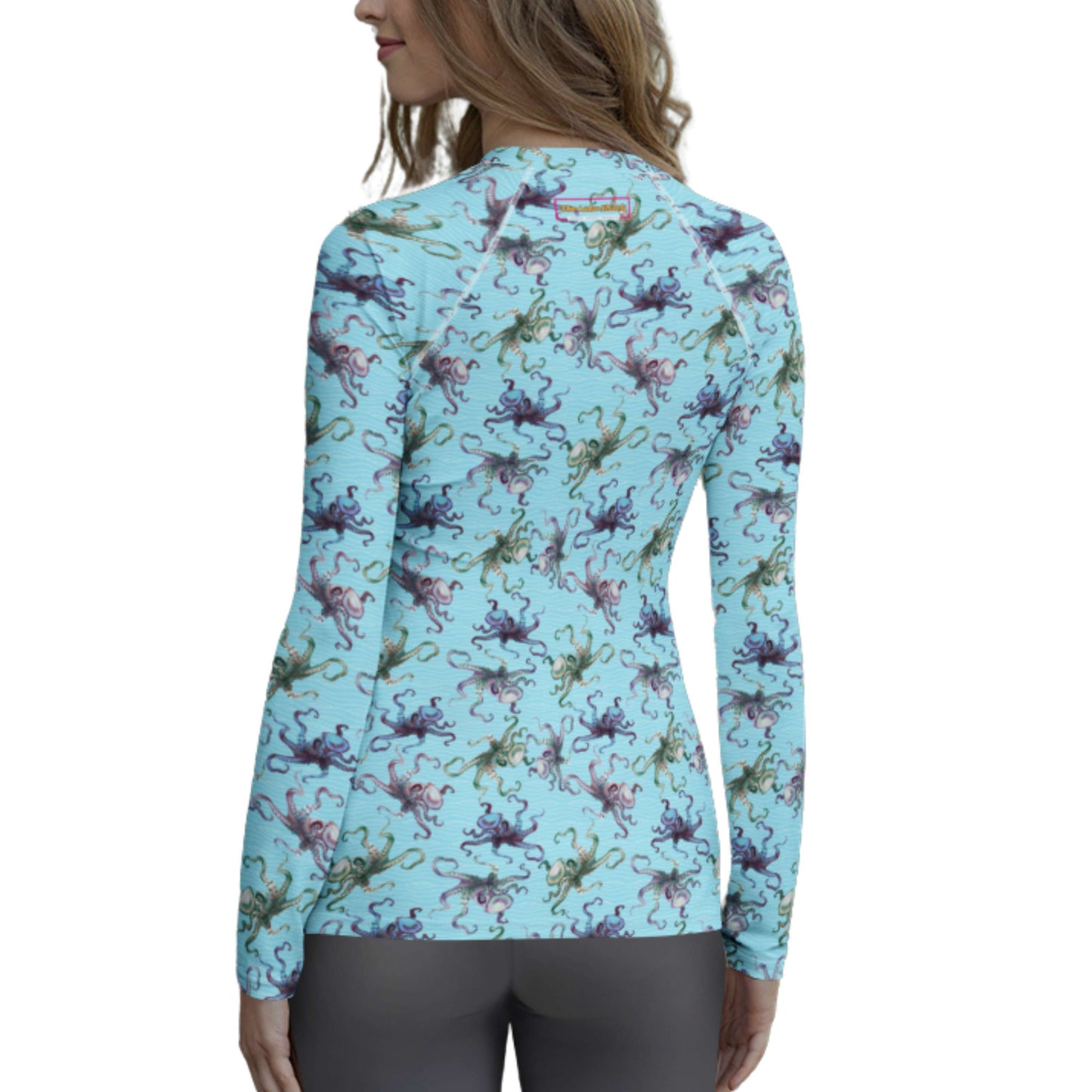 Octopus Splats: Women's Rash Guard Top in Blue Chill