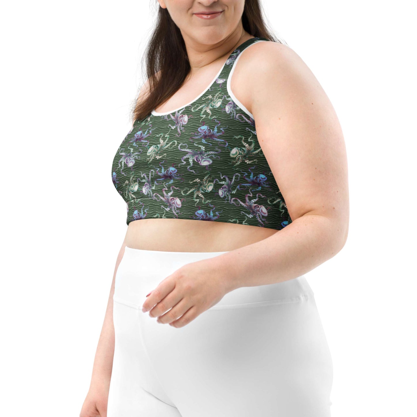 Octopus Splats: Racerback Swim Bra in Muck Monster Green