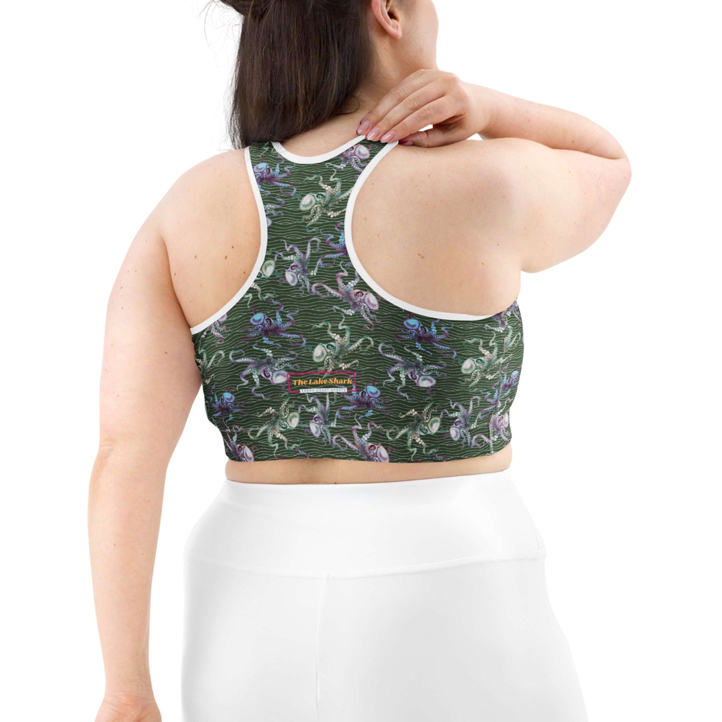 Octopus Splats: Racerback Swim Bra in Muck Monster Green