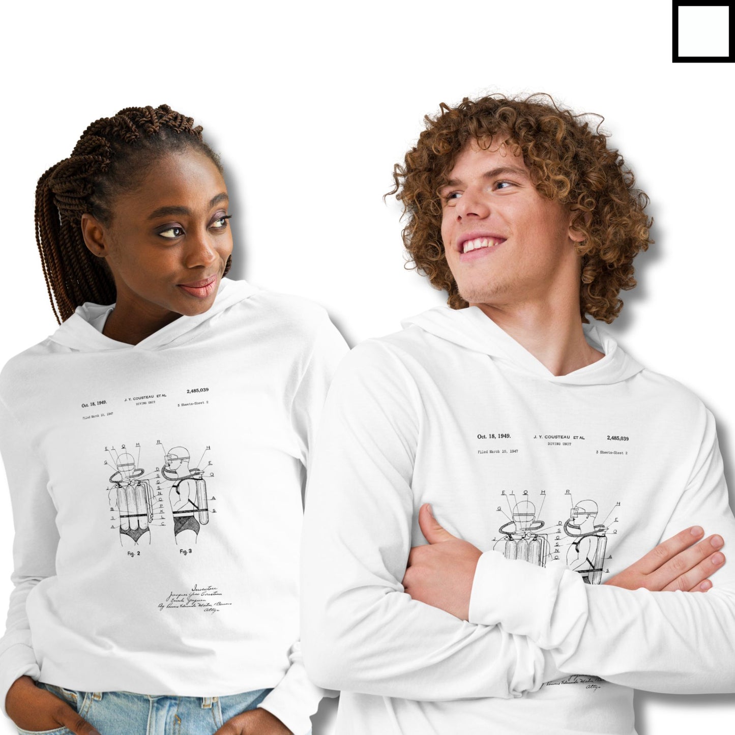 Scuba History- Cousteau Patent Art: Hoodie Shirt