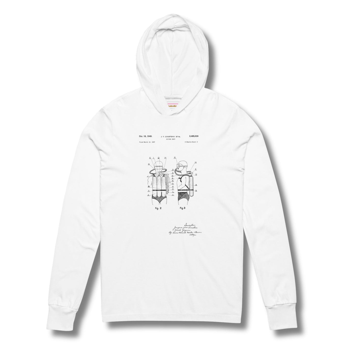 Scuba History- Cousteau Patent Art: Hoodie Shirt