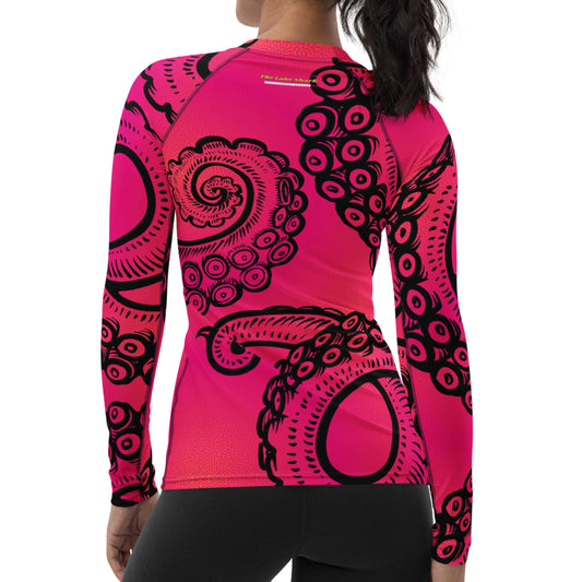 Tentacle Twist: Pink Octopus Women's Rash Guard Top