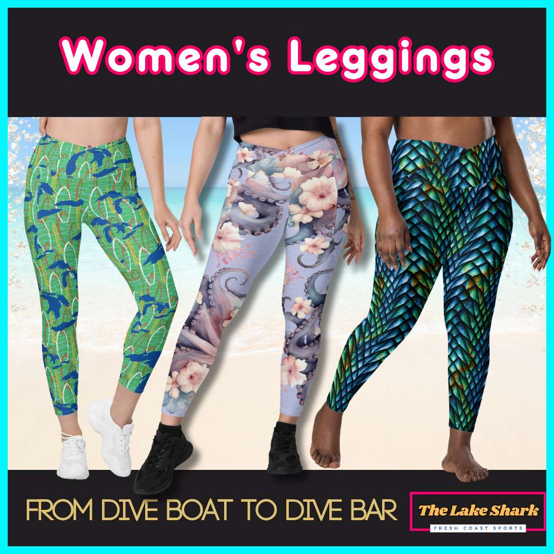 The Lake Shark swim sport Leggings are Eco-friendly Size-inclusive and available in Premium with pockets or Standard High-Waist