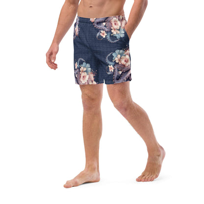 Aloha Octopus: Men's Swim Trunks in Navy Blue