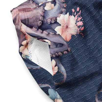 Aloha Octopus: Men's Swim Trunks in Navy Blue