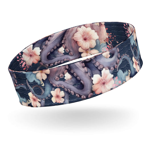 Aloha Octopus Night Dive Tentacles with Hawaiian Flowers Graphic Design Headband for Scuba Diving Hair Sun Protection SUP by The Lake Shark