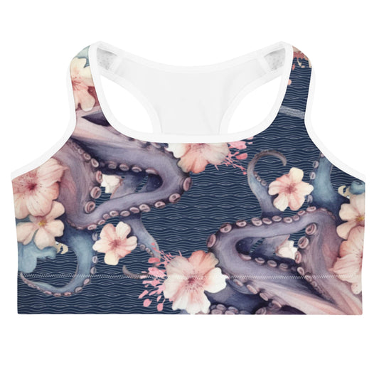 Aloha Octopus: Racerback Swim Bra in Night Dive Navy