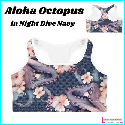 Aloha Octopus: Racerback Swim Bra in Night Dive Navy