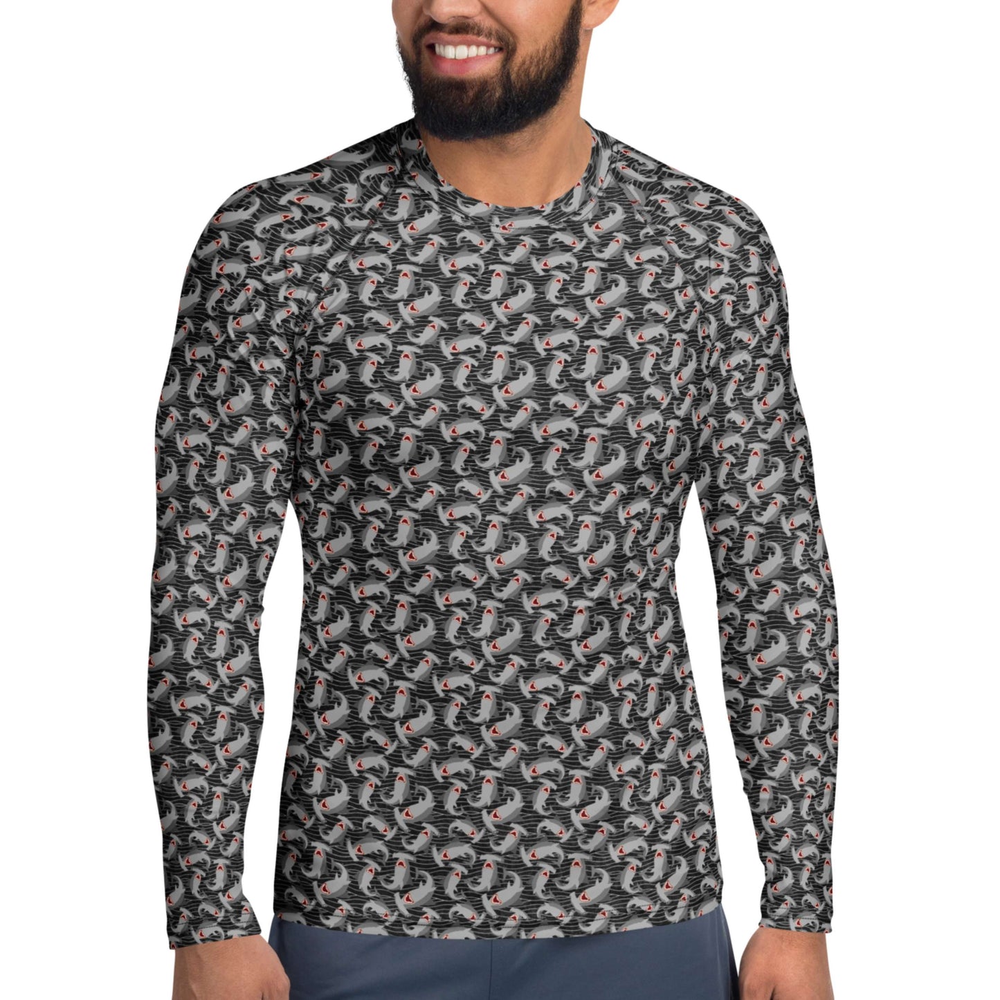 Hammerhead Sharks: Men's Rash Guard Top in Dark Charcoal