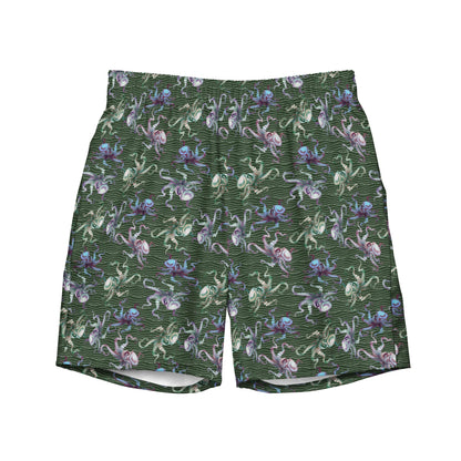Octopus Splats: Men's Swim Trunks in Muck Monster Green