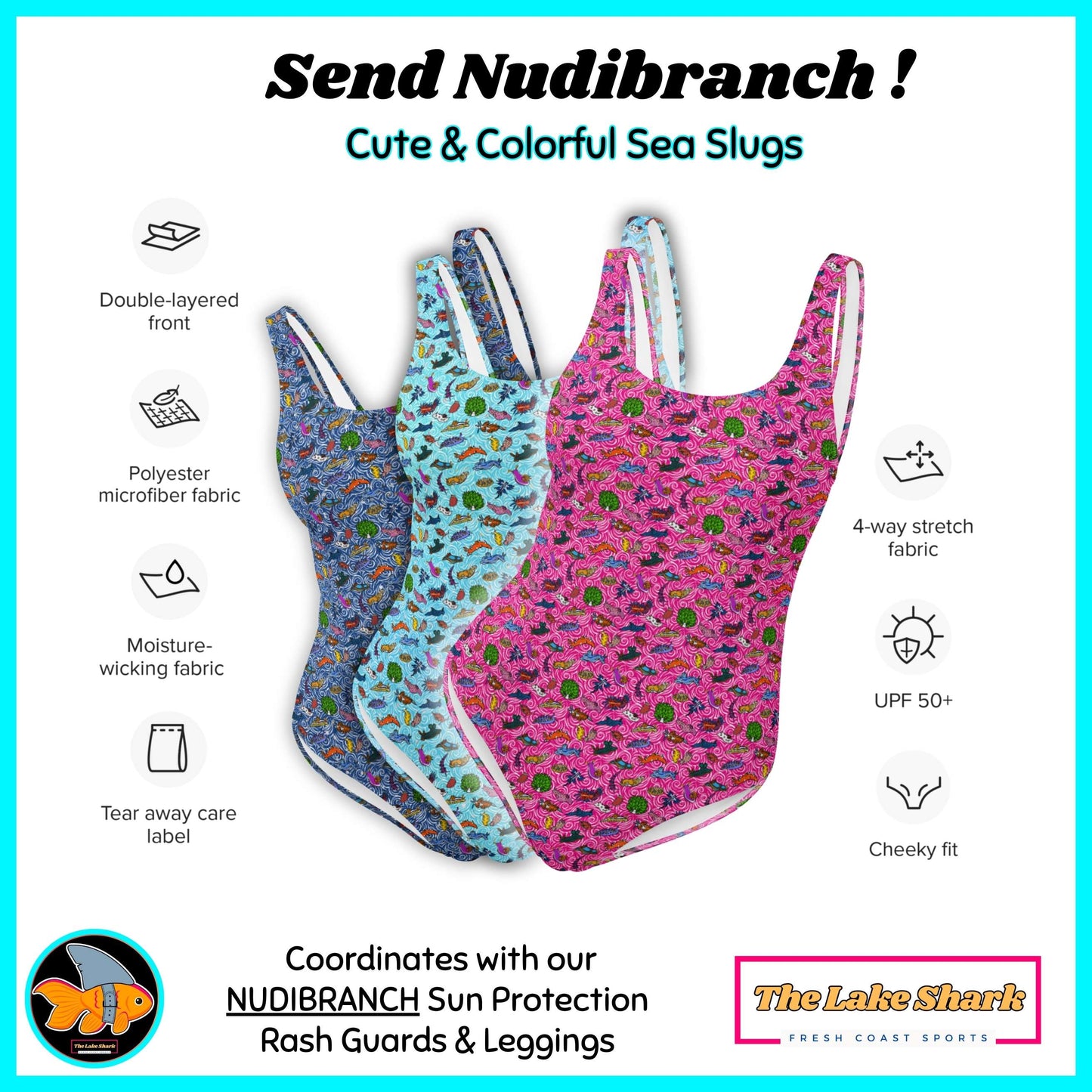 Nudibranch Sea Slugs: One-Piece Swimsuit in Tropical Blue