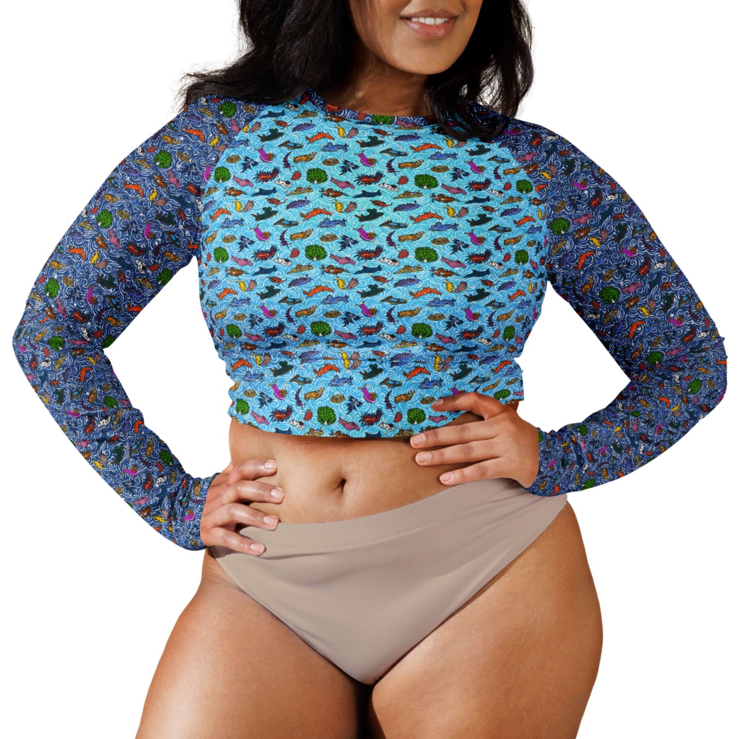 Nudibranch Sea Slugs: Crop-Top Rashguard in Blue Seas