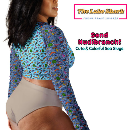Nudibranch Sea Slugs: Crop-Top Rashguard in Blue Seas
