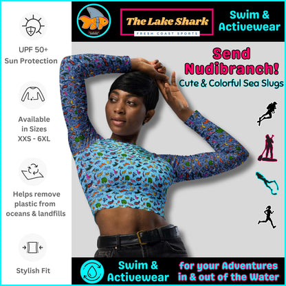 Nudibranch Sea Slugs: Crop-Top Rashguard in Blue Seas
