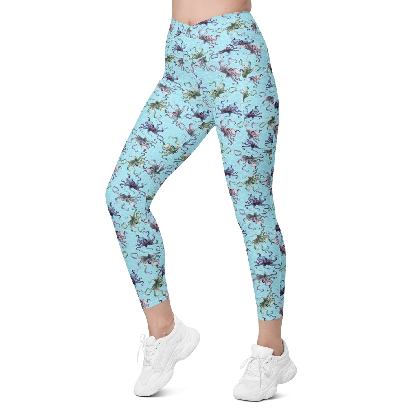 Octopus Splats: Women's Swim & Sports Leggings in Blue Chill