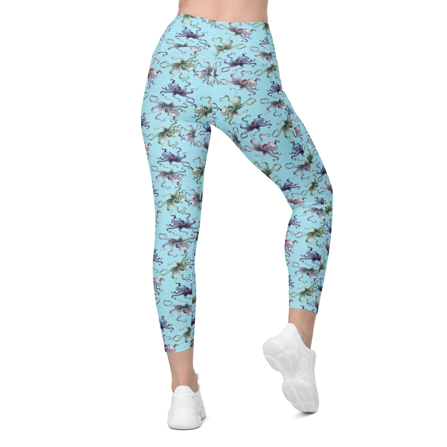 Octopus Splats: Women's Swim & Sports Leggings in Blue Chill
