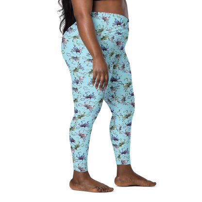 Octopus Splats: Women's Swim & Sports Leggings in Blue Chill