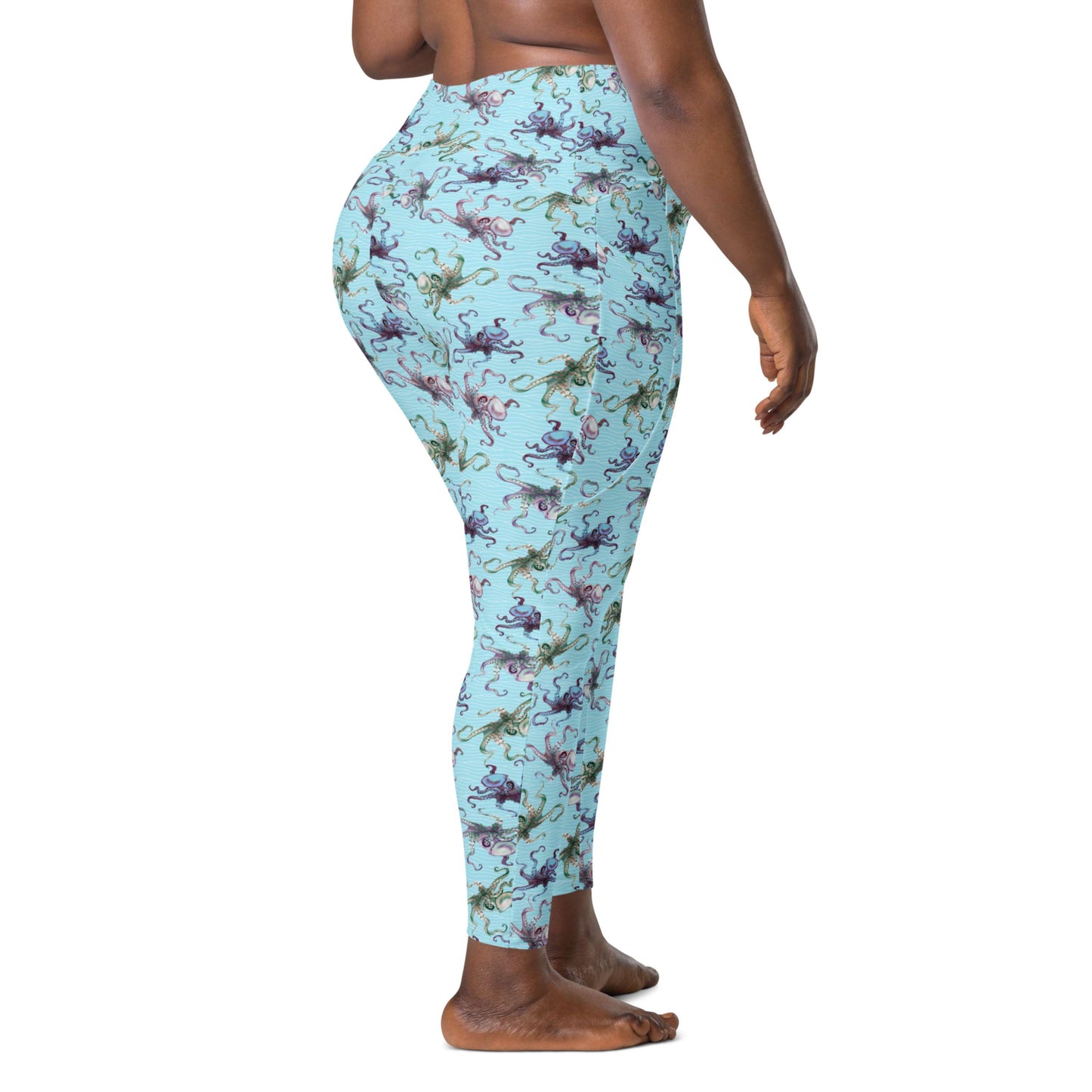 Octopus Splats: Women's Swim & Sports Leggings in Blue Chill