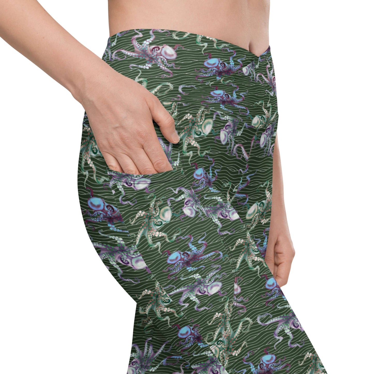 Octopus Splats: Women's Swim & Sports Leggings in Muck Monster Green