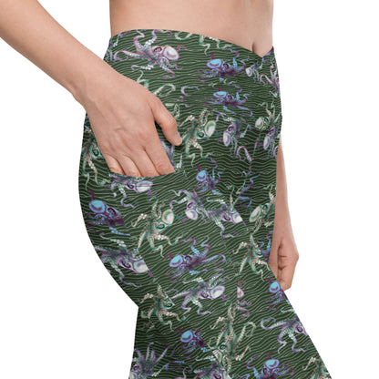 Octopus Splats: Women's Swim & Sports Leggings in Muck Monster Green