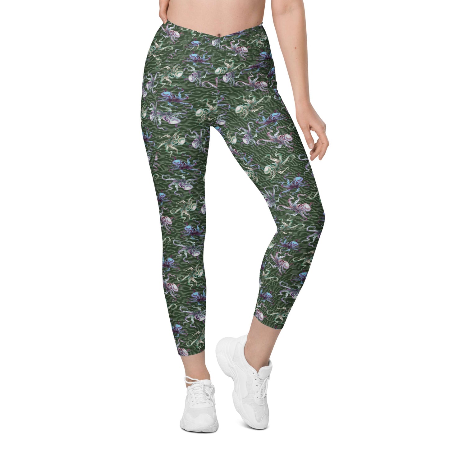 Octopus Splats: Women's Swim & Sports Leggings in Muck Monster Green