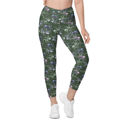 Octopus Splats: Women's Swim & Sports Leggings in Muck Monster Green