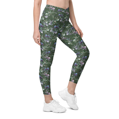 Octopus Splats: Women's Swim & Sports Leggings in Muck Monster Green