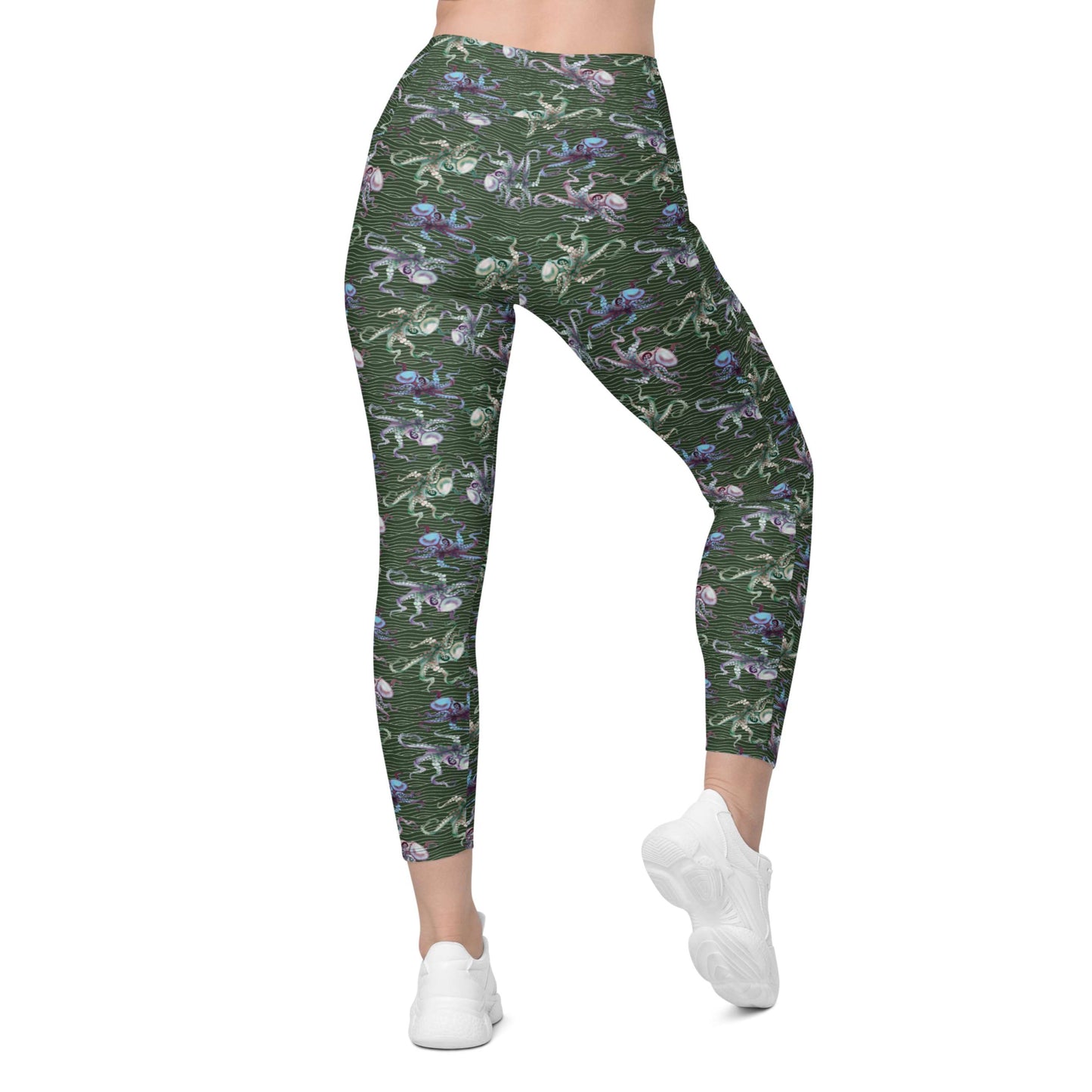 Octopus Splats: Women's Swim & Sports Leggings in Muck Monster Green