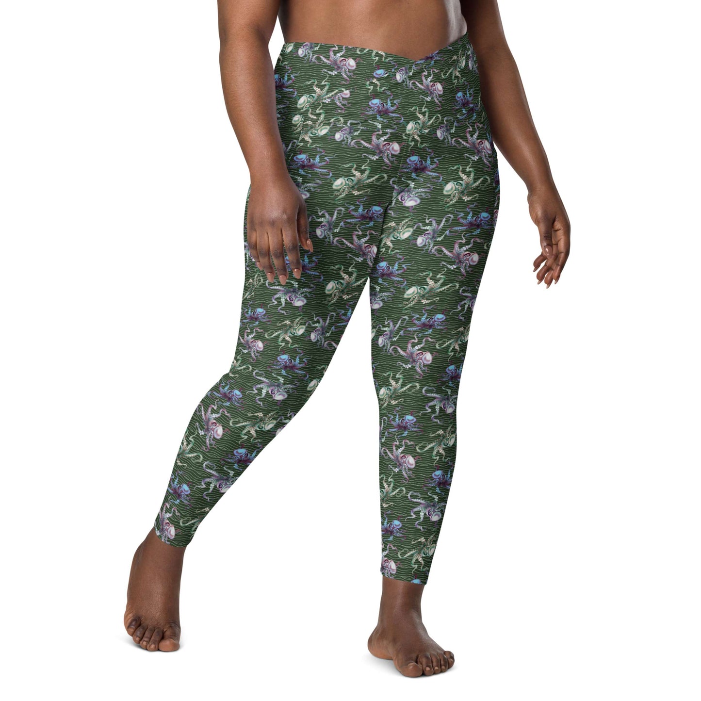 Octopus Splats: Women's Swim & Sports Leggings in Muck Monster Green