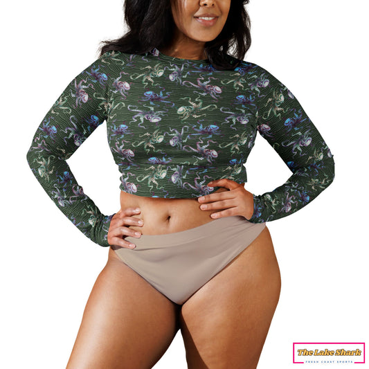 Octopus Scuba Diving SUP Crop-Top Rash Guard for Women size XXS XS S M L XL 2XL 3XL 4XL 5XL 6XL Plus-Size Designer Made in the USA