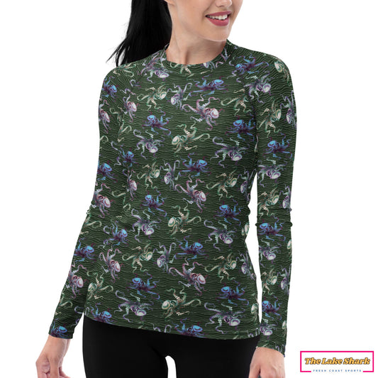 Octopus Scuba Diving Rash Guard for Women size XS S M L XL 2XL 3XL Plus-Size Designer Made in the USA