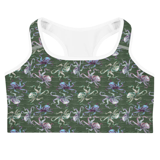Octopus Splats: Racerback Swim Bra in Muck Monster Green