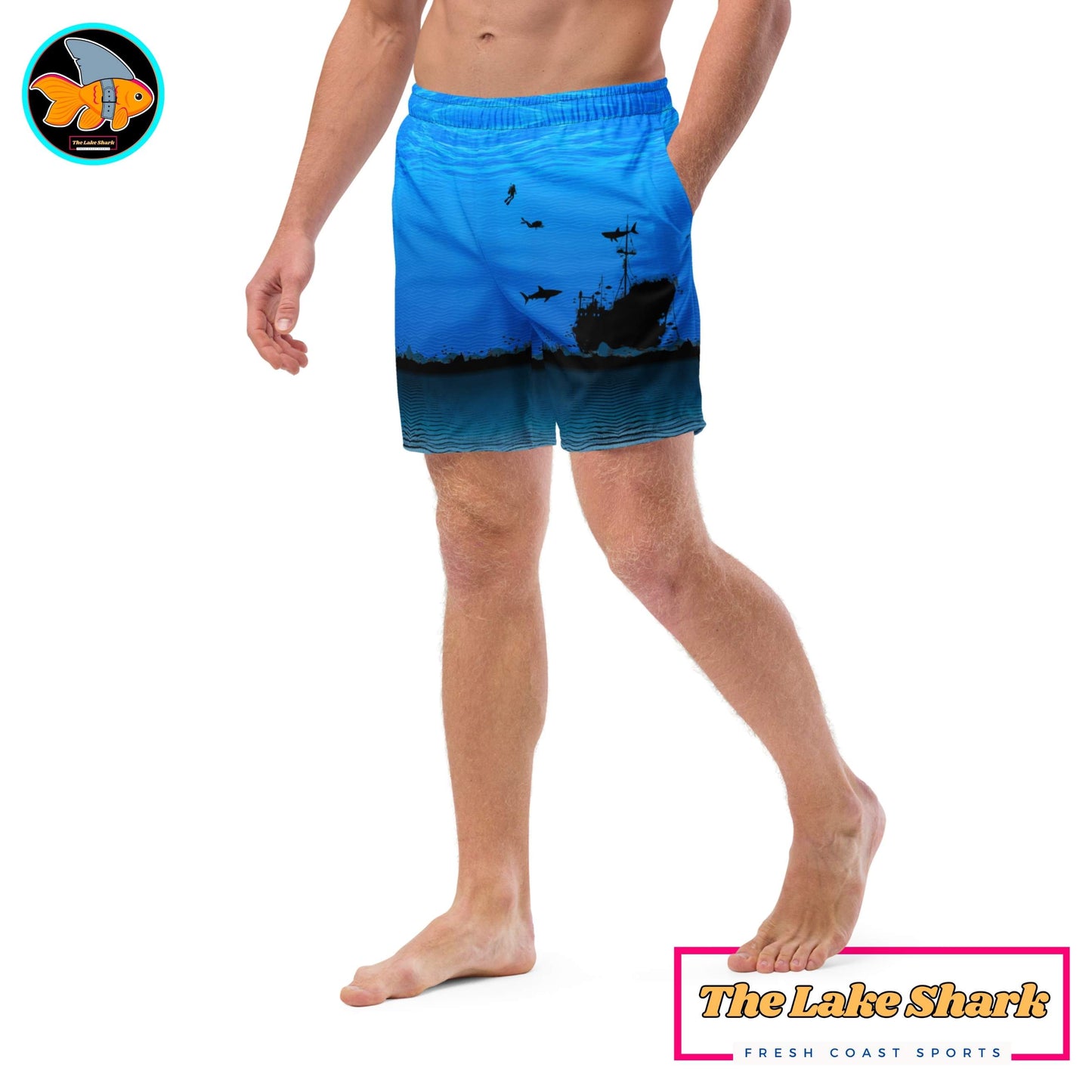 Get Wrecked -Shipwreck Sharks & Scuba: Men's Swim Trunks
