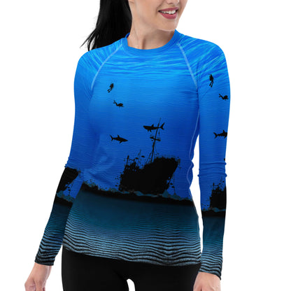 Get Wrecked! Shipwrecks, Sharks, & Scuba: Women's Rash Guard