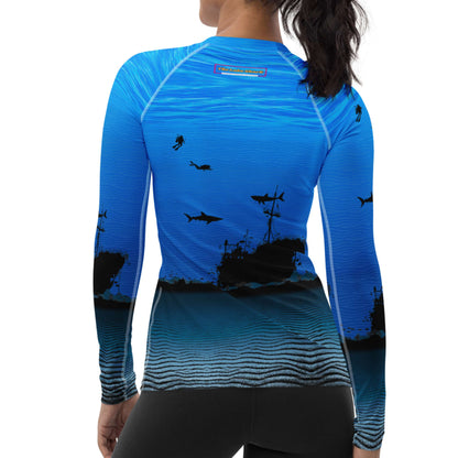 Get Wrecked! Shipwrecks, Sharks, & Scuba: Women's Rash Guard