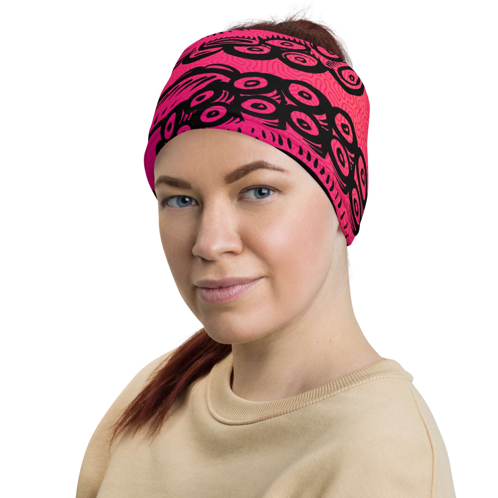 Pink Octopus Tentacle Twist Graphic Design Gaiter Buff for Scuba Diving Hair Sun Protection SUP by The Lake Shark